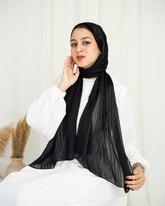 Three Lines Chiffon Scarf - Black